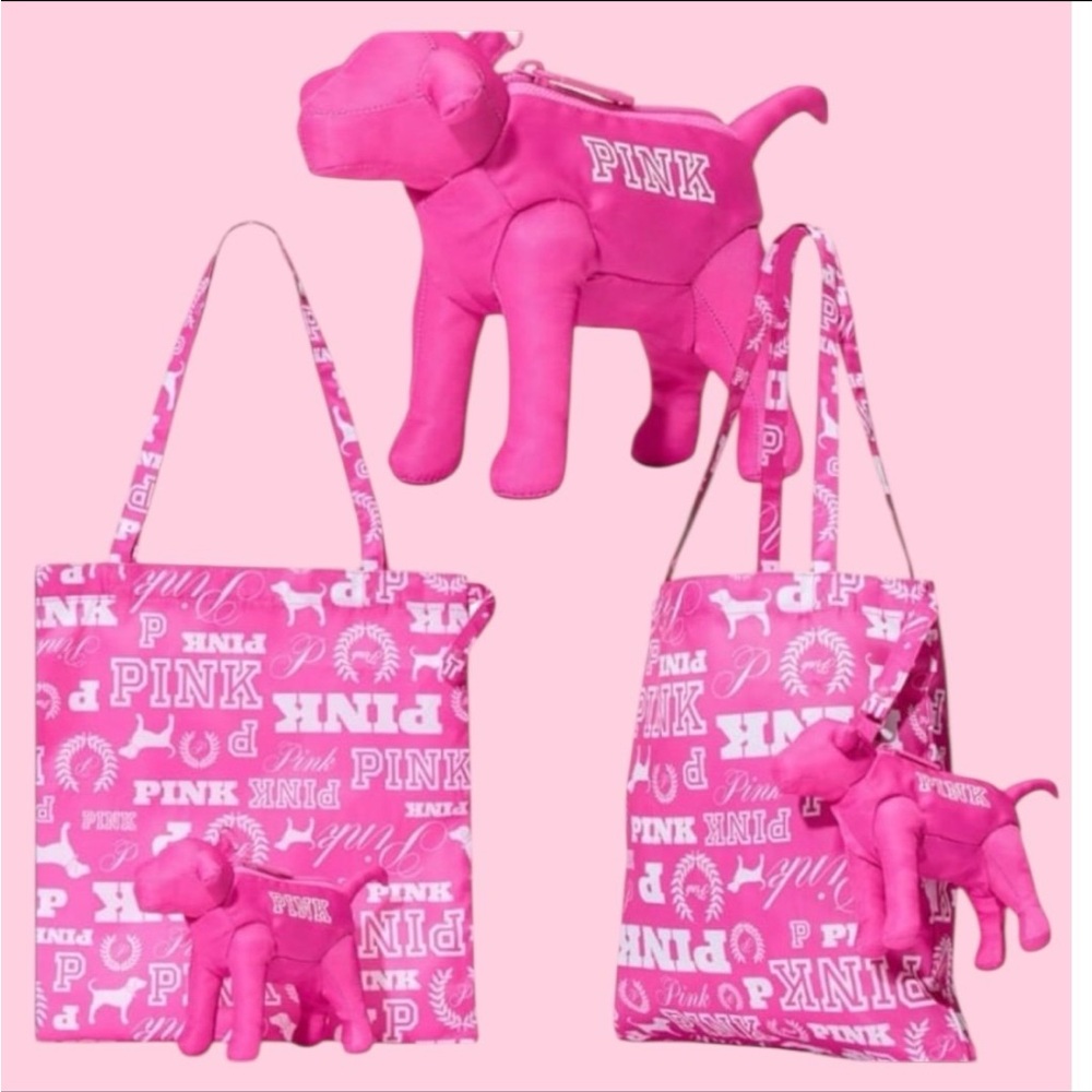 NWT VS PINK PACKABLE Tote Bag PINK DOG SOLD OUT